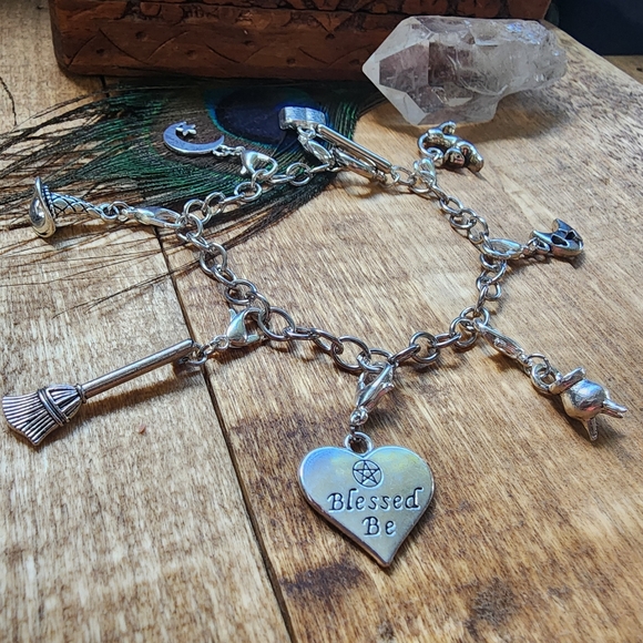 Witch Charm Bracelet Halloween Bracelet Wiccan Charm Bracelet Wicca Witchy Gift - Picture 6 of 14